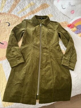 7 For All Mankind Olive Green Corduroy Zip-Front Jacket